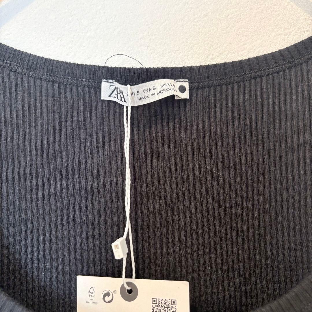 .新品未使用　ザラ タンクトップ リブ ブラック　黒　 S ノースリーブ 3