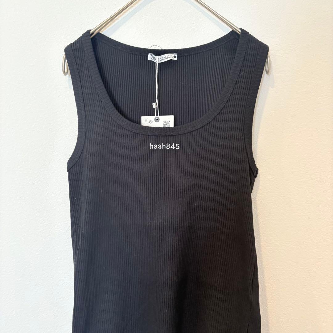 .新品未使用　ザラ タンクトップ リブ ブラック　黒　 S ノースリーブ 4