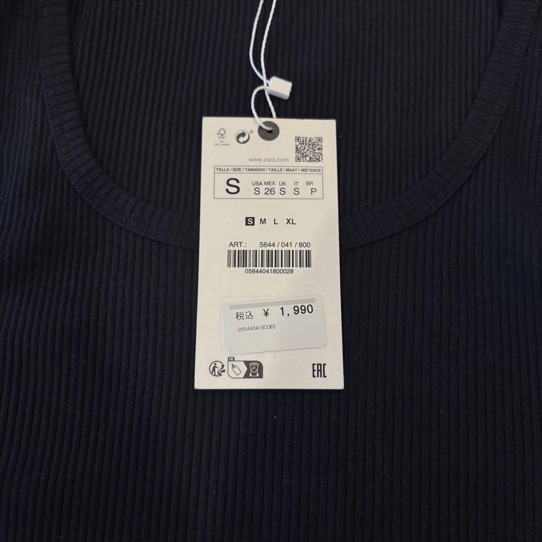 .新品未使用　ザラ タンクトップ リブ ブラック　黒　 S ノースリーブ 9