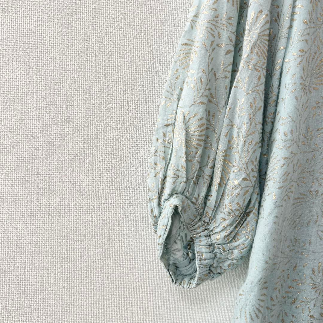 ヌキテパ　GOLD FLOWER PRINT PANEL DRESS ブルー 4