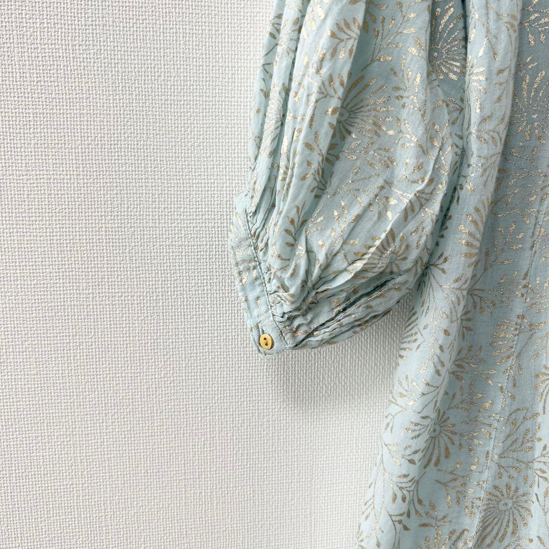 ヌキテパ　GOLD FLOWER PRINT PANEL DRESS ブルー 5