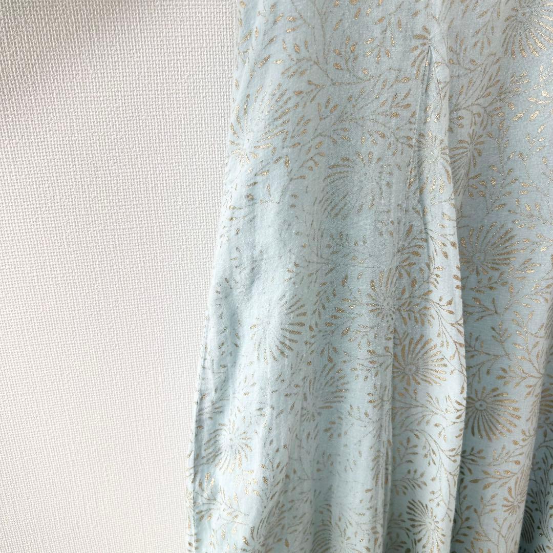 ヌキテパ　GOLD FLOWER PRINT PANEL DRESS ブルー 6