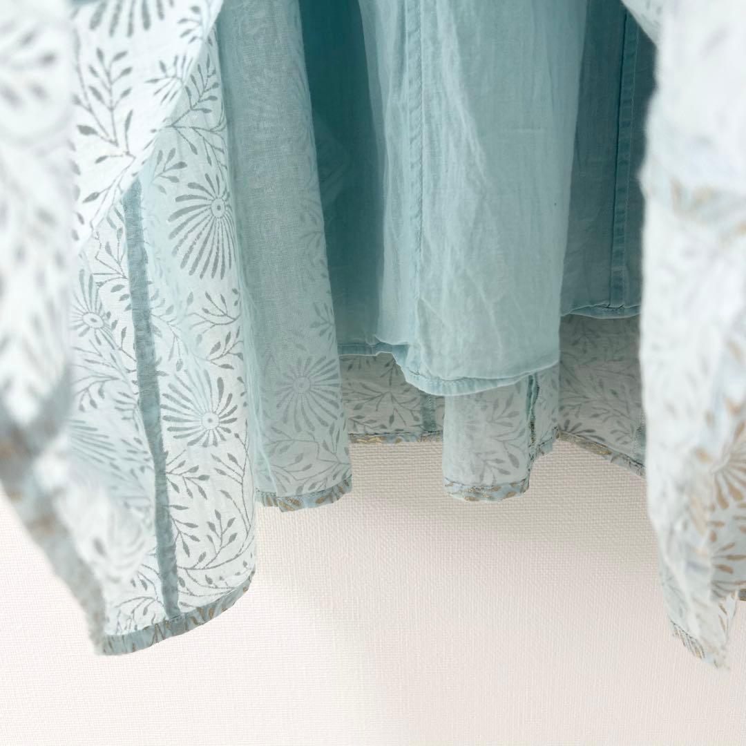 ヌキテパ　GOLD FLOWER PRINT PANEL DRESS ブルー 8