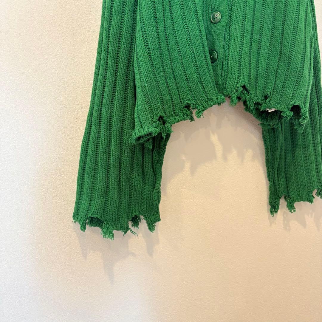 イング リブ ニット カーディガン グリーン 緑　M ショート丈 ダメージ風 3