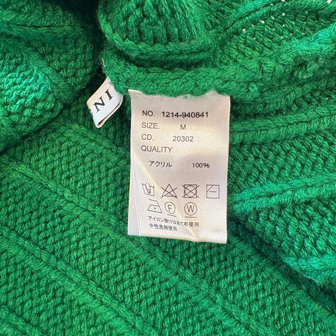 イング リブ ニット カーディガン グリーン 緑　M ショート丈 ダメージ風 6