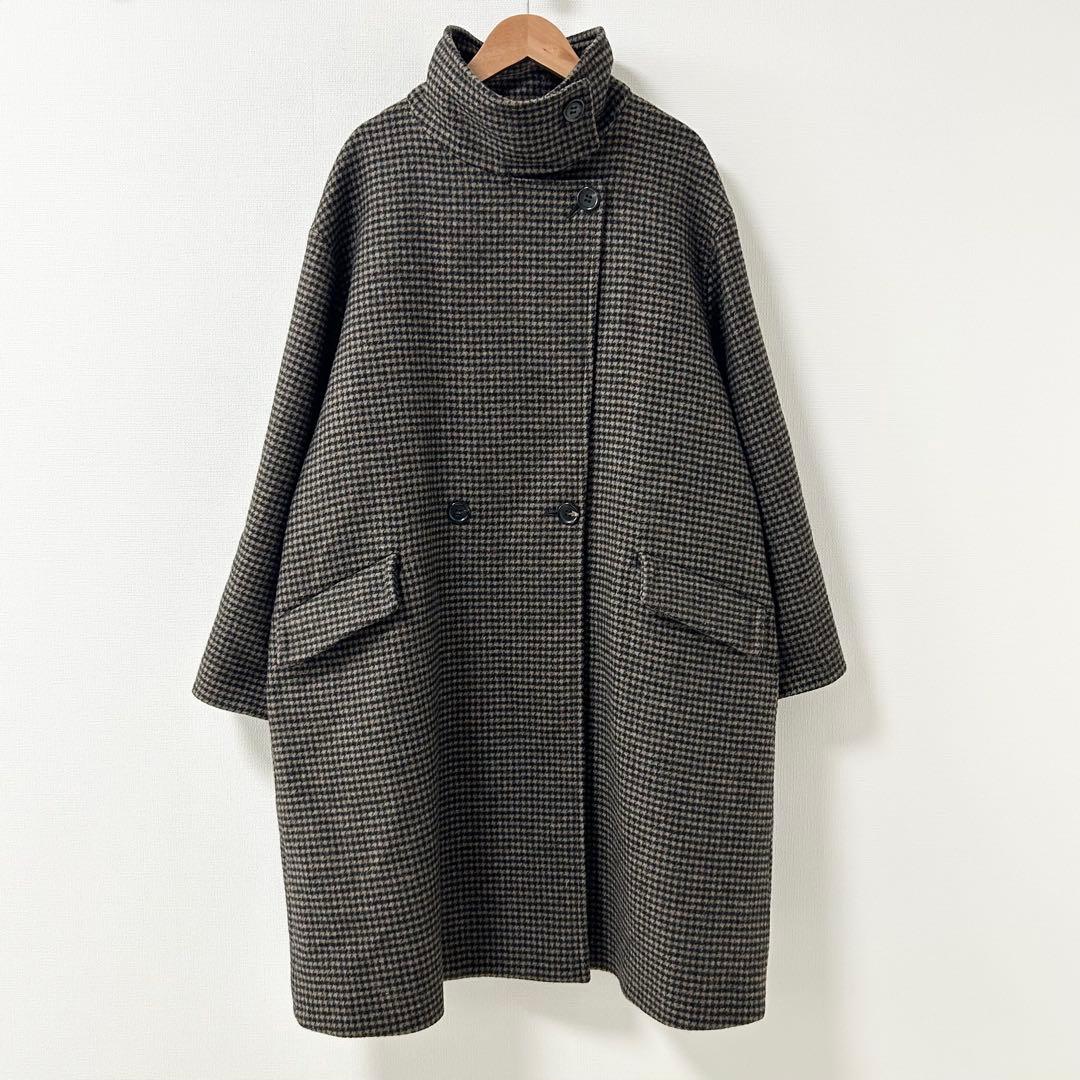 レサージュ　MANTECOトップビーバースタンドコート　ブラウンB 千鳥柄
