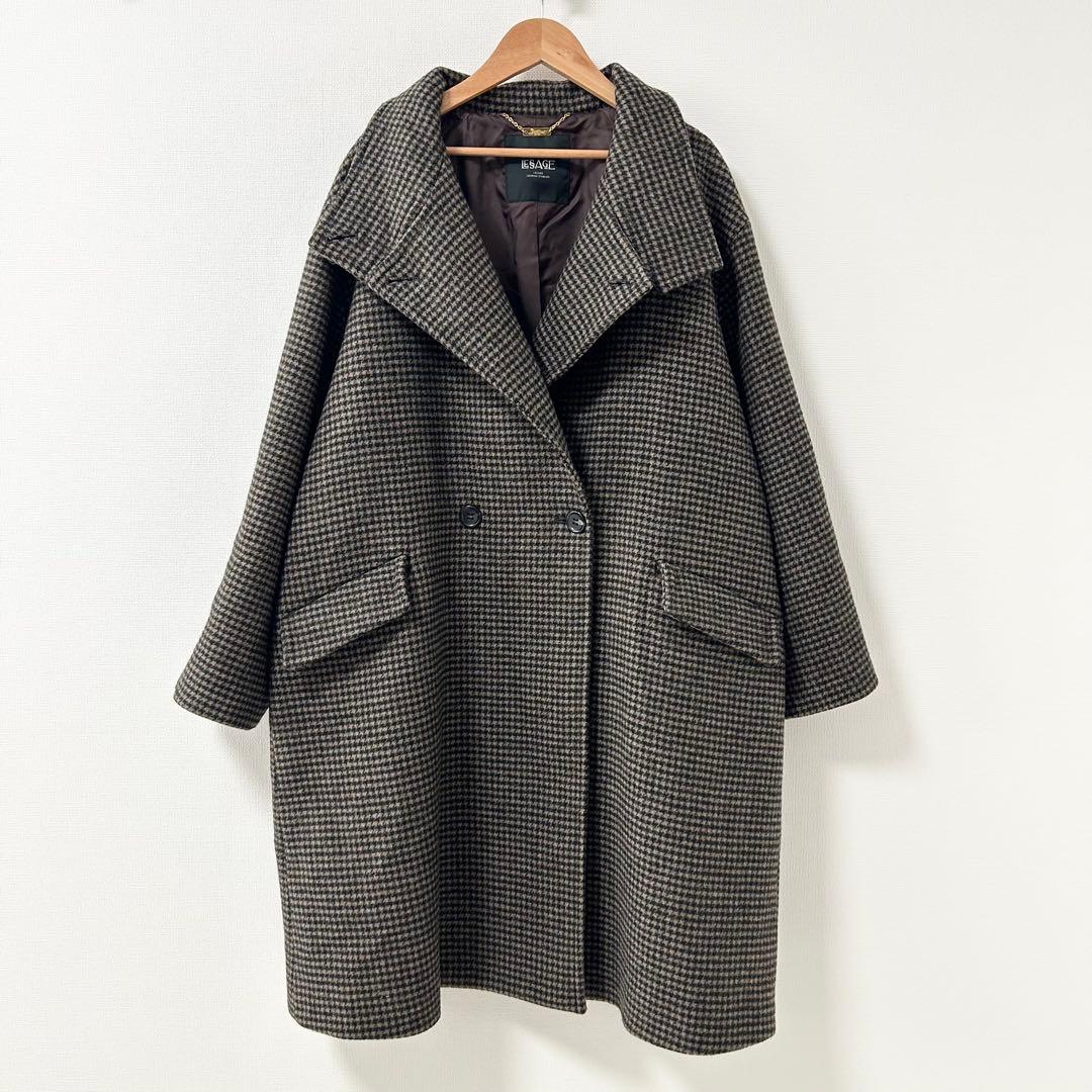レサージュ　MANTECOトップビーバースタンドコート　ブラウンB 千鳥柄 2