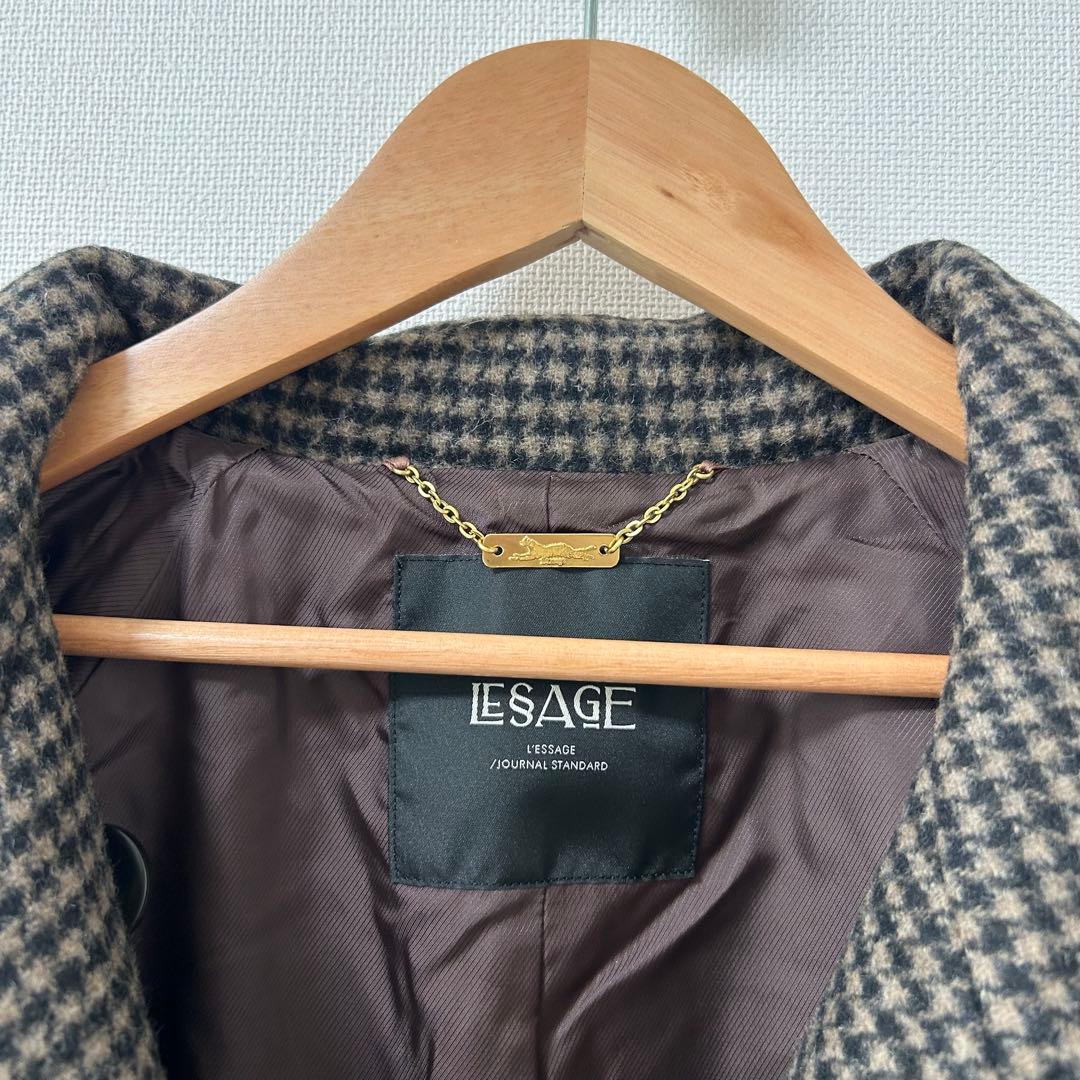 レサージュ　MANTECOトップビーバースタンドコート　ブラウンB 千鳥柄 4