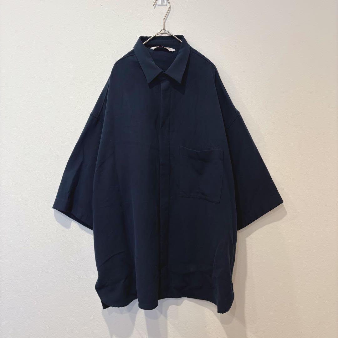 ザラ オーバーサイズ 半袖シャツ ネイビー 紺色　シンプル　L 胸ポケット