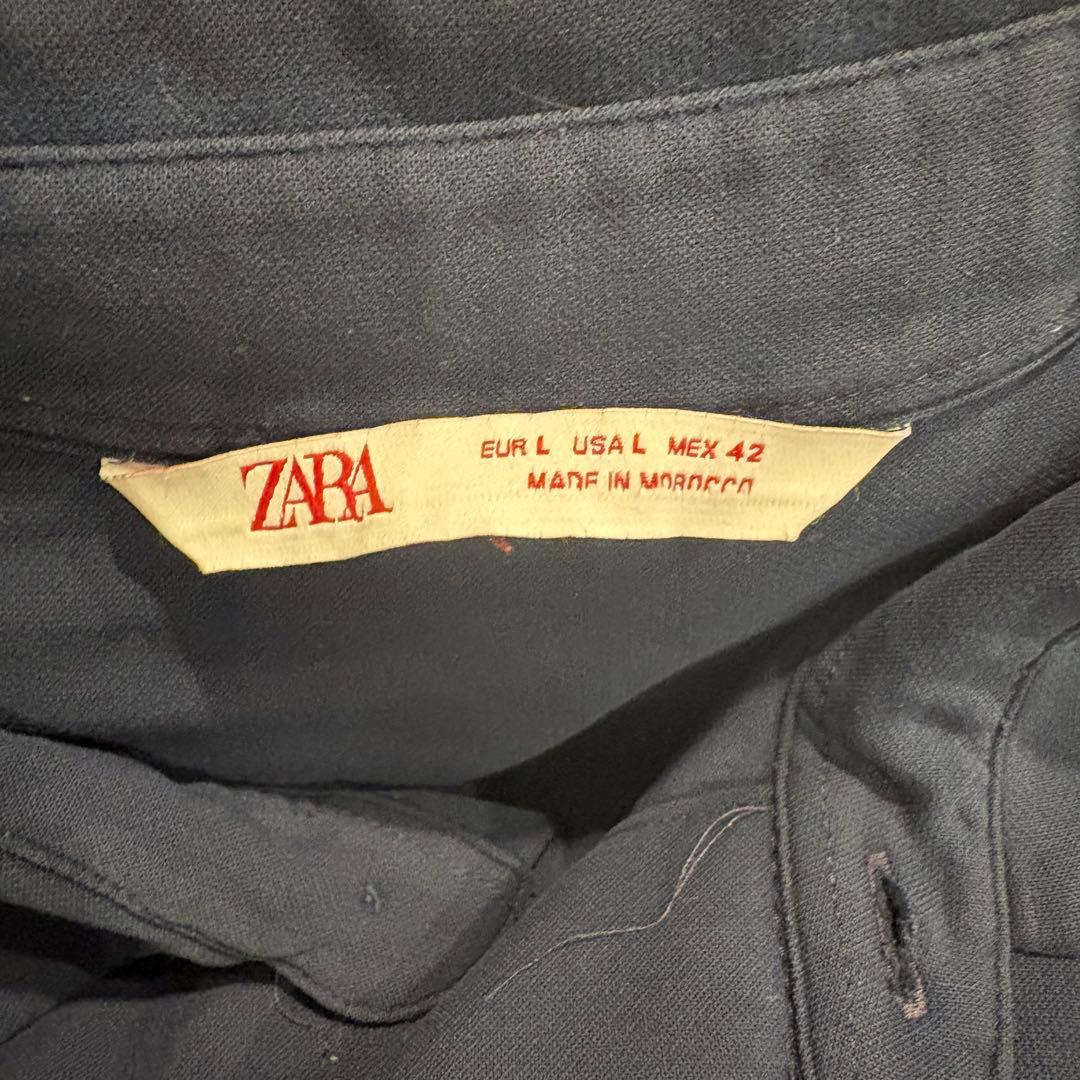 ザラ オーバーサイズ 半袖シャツ ネイビー 紺色　シンプル　L 胸ポケット 9