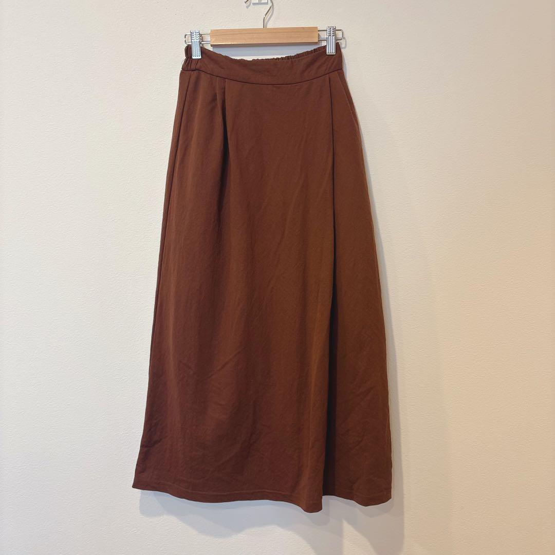 GU ロングスカート フレア ギャザー ブラウン 茶色　オレンジ　XS