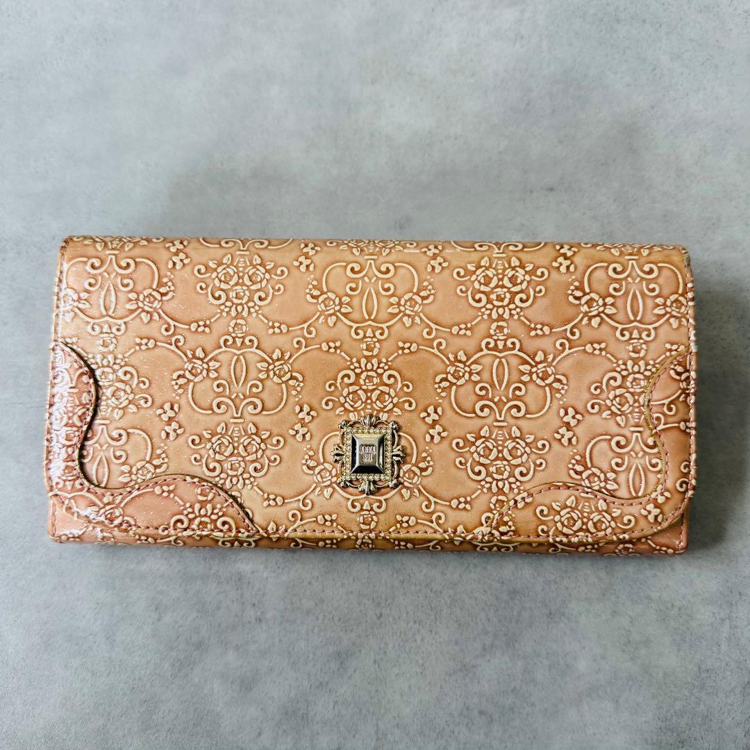 ANNA SUI ルーミー　がま口　二つ折り長財布　ダマスクローズ柄