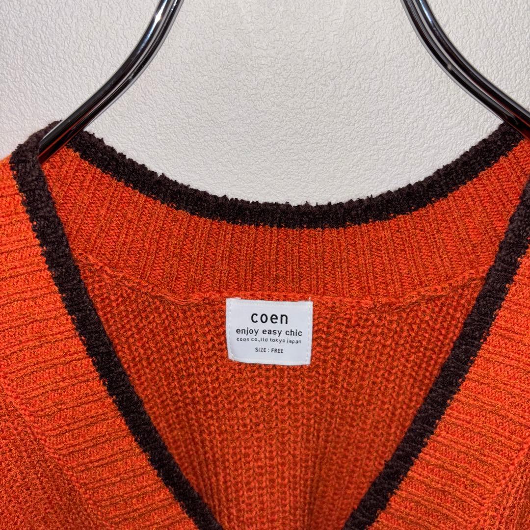 coen Vネックニットベスト オレンジ Fサイズ羽織d788 3