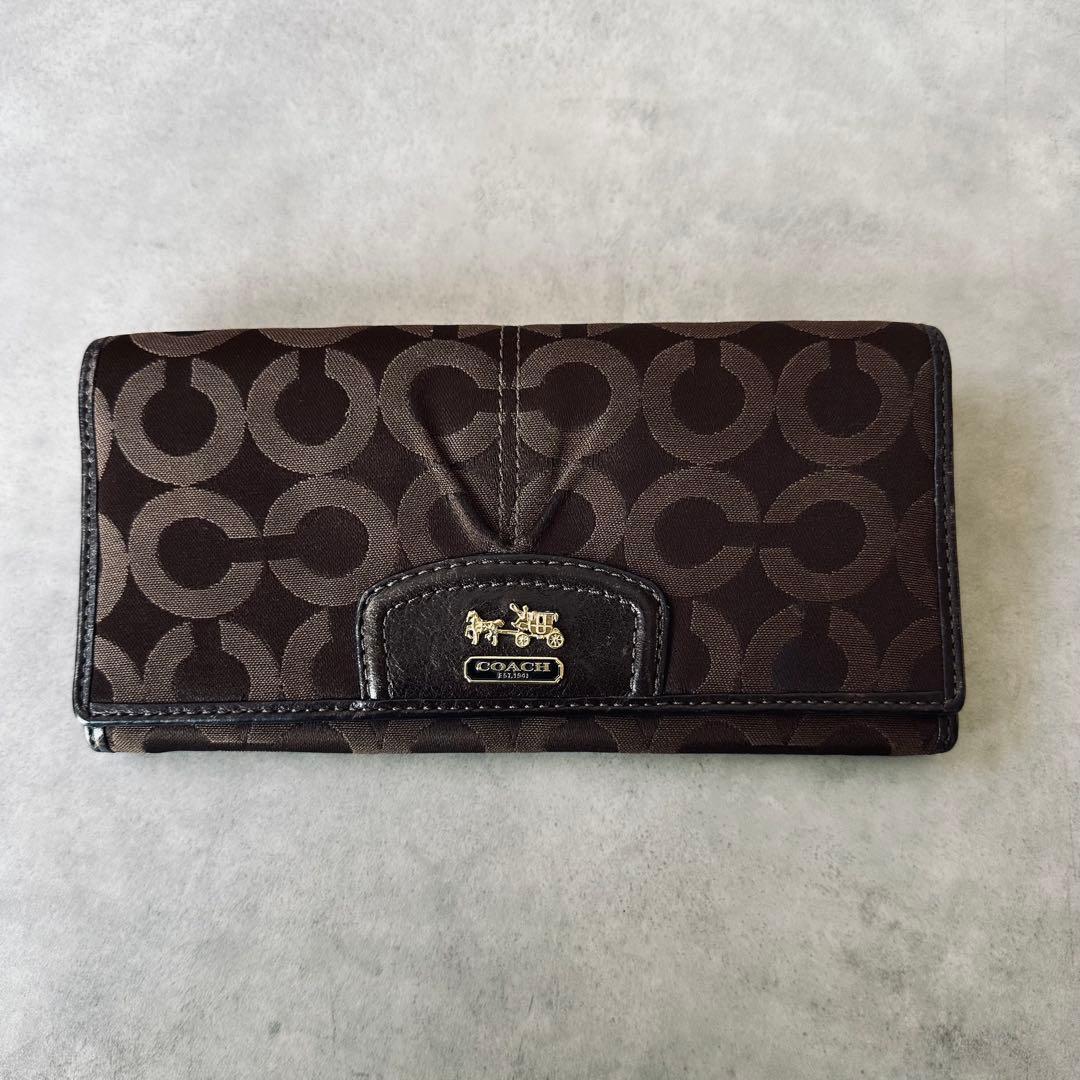 Y2K COACH マディソン　オプアート　二つ折り長財布　キャンバス　レザー