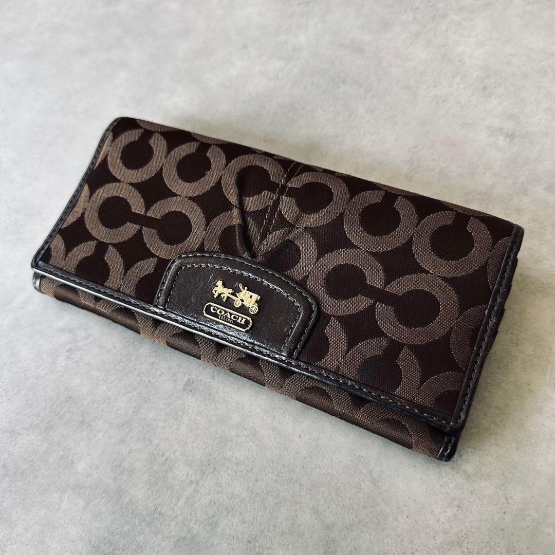 Y2K COACH マディソン　オプアート　二つ折り長財布　キャンバス　レザー 3