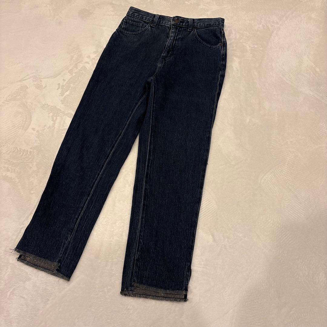 .GU デニムパンツ ストレート カットオフ 濃紺 Mサイズ　ジーパン　ネイビー 3