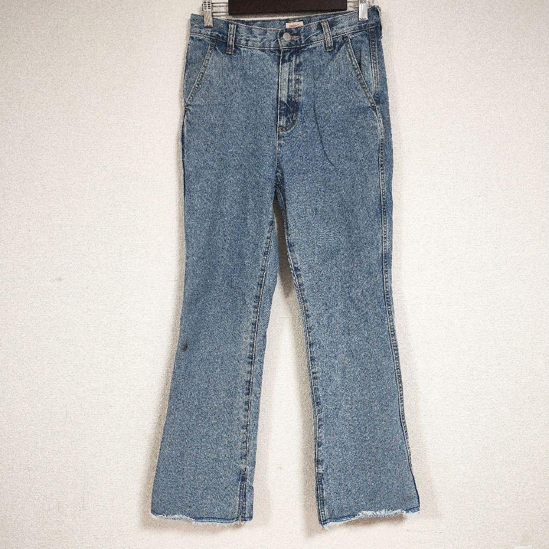 Discoatディスコート ブーツカットデニム・フリンジ仕上げ・ライトブルー L