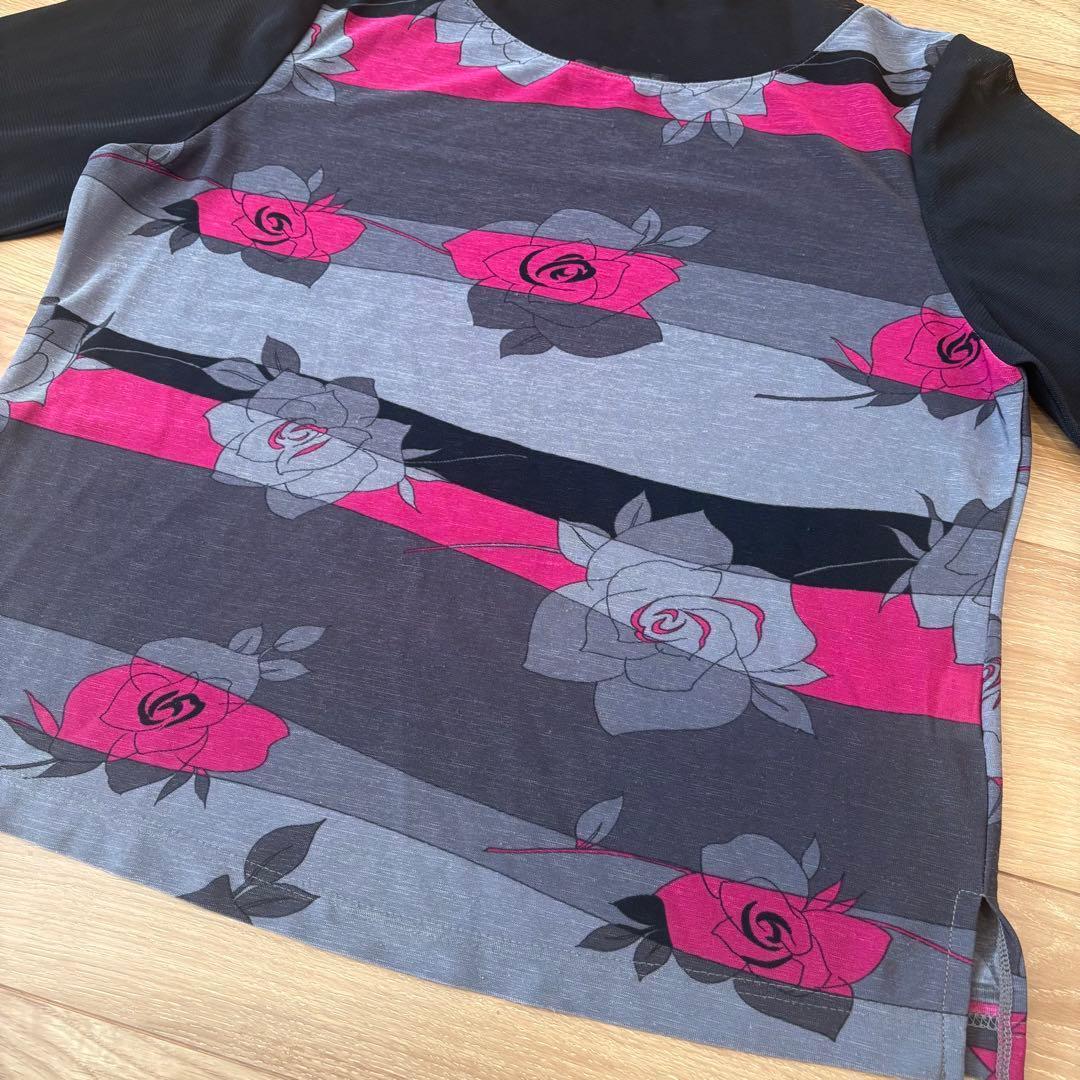 ..パナセリーナ 長袖カットソー　花柄 黒　グレー レース　透け感　上品 5