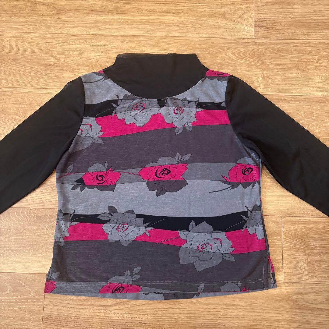 ..パナセリーナ 長袖カットソー　花柄 黒　グレー レース　透け感　上品 8