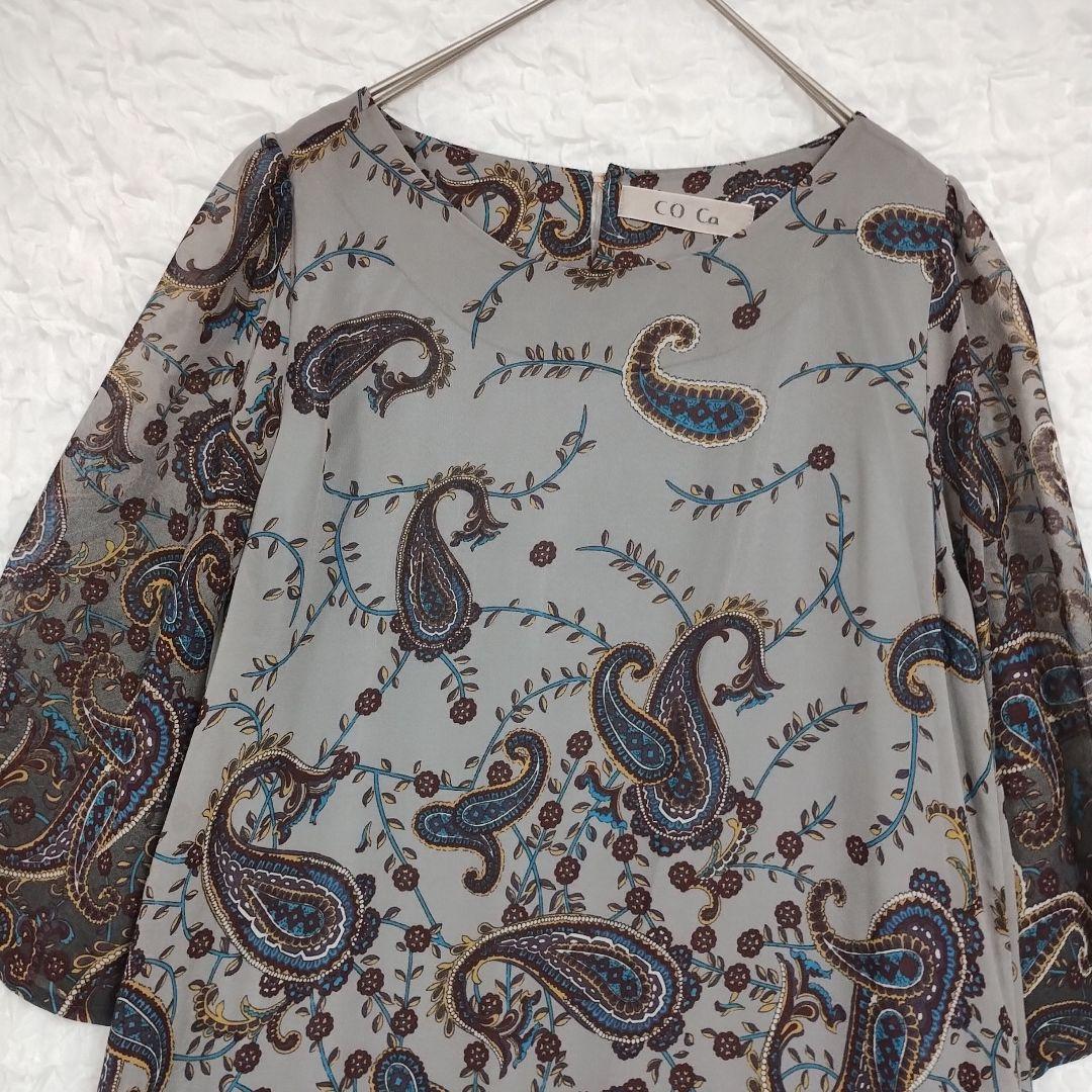 【COCAコカ】ペイズリー柄 五分袖チュニック M 軽やか カジュアル 2
