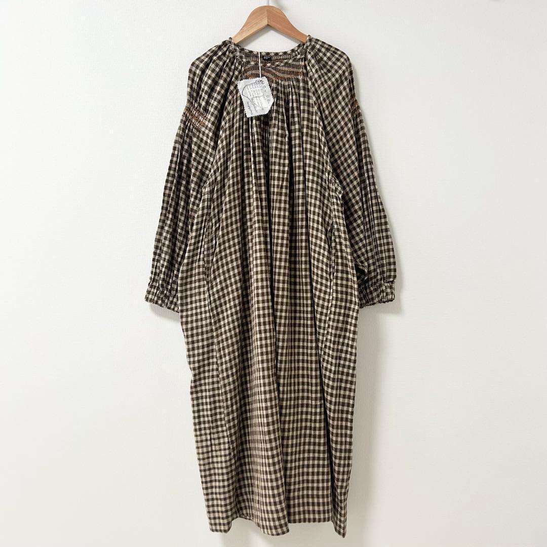 新品未使用✨45R 先染めインドカディツイルのチロルドレス　ブラウン　チェック