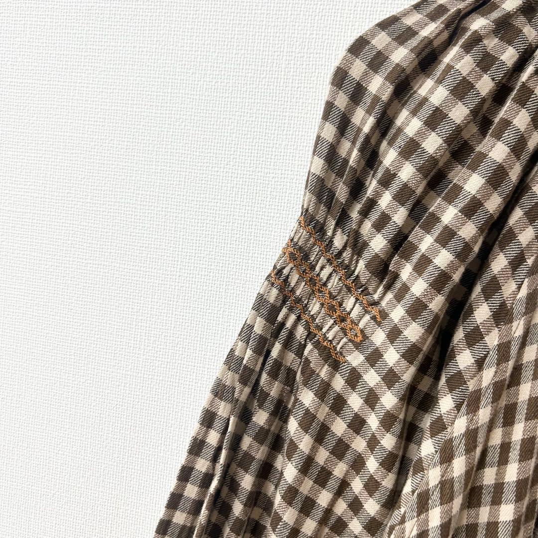新品未使用✨45R 先染めインドカディツイルのチロルドレス　ブラウン　チェック 4