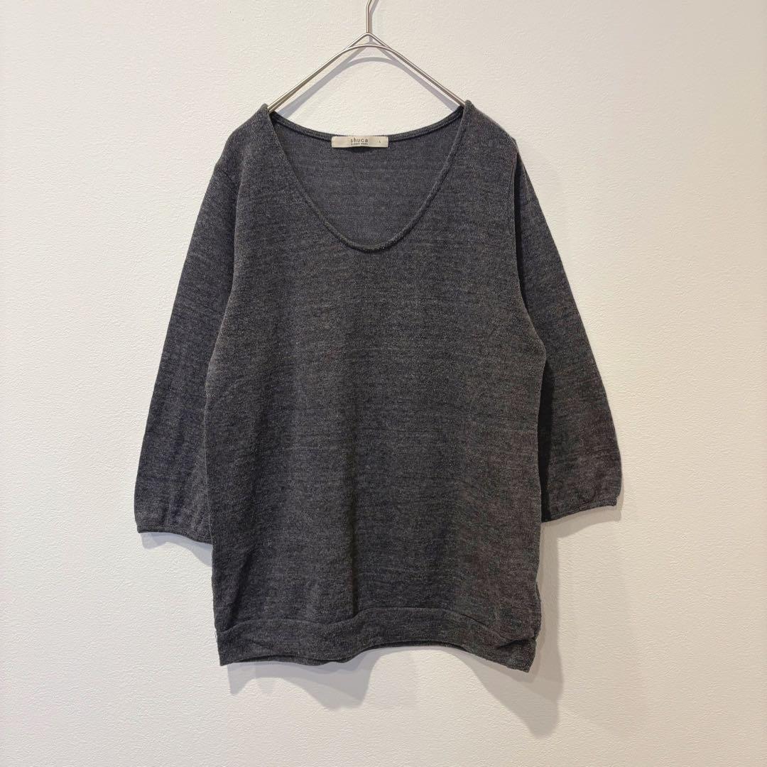 シュカ ニット カットソー 七分袖 無地 灰色　グレー ゆったり L シンプル