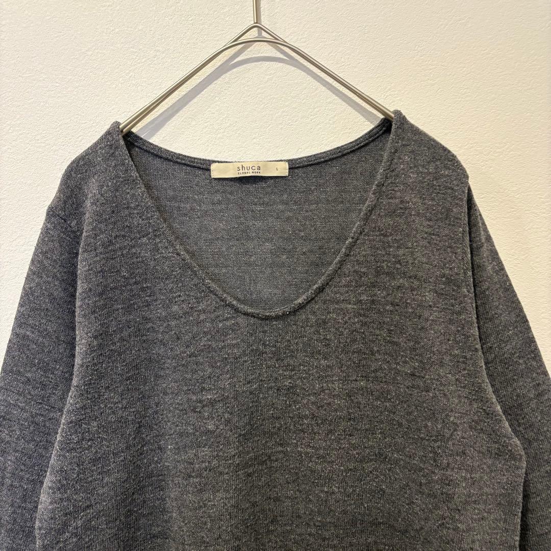 シュカ ニット カットソー 七分袖 無地 灰色　グレー ゆったり L シンプル 2