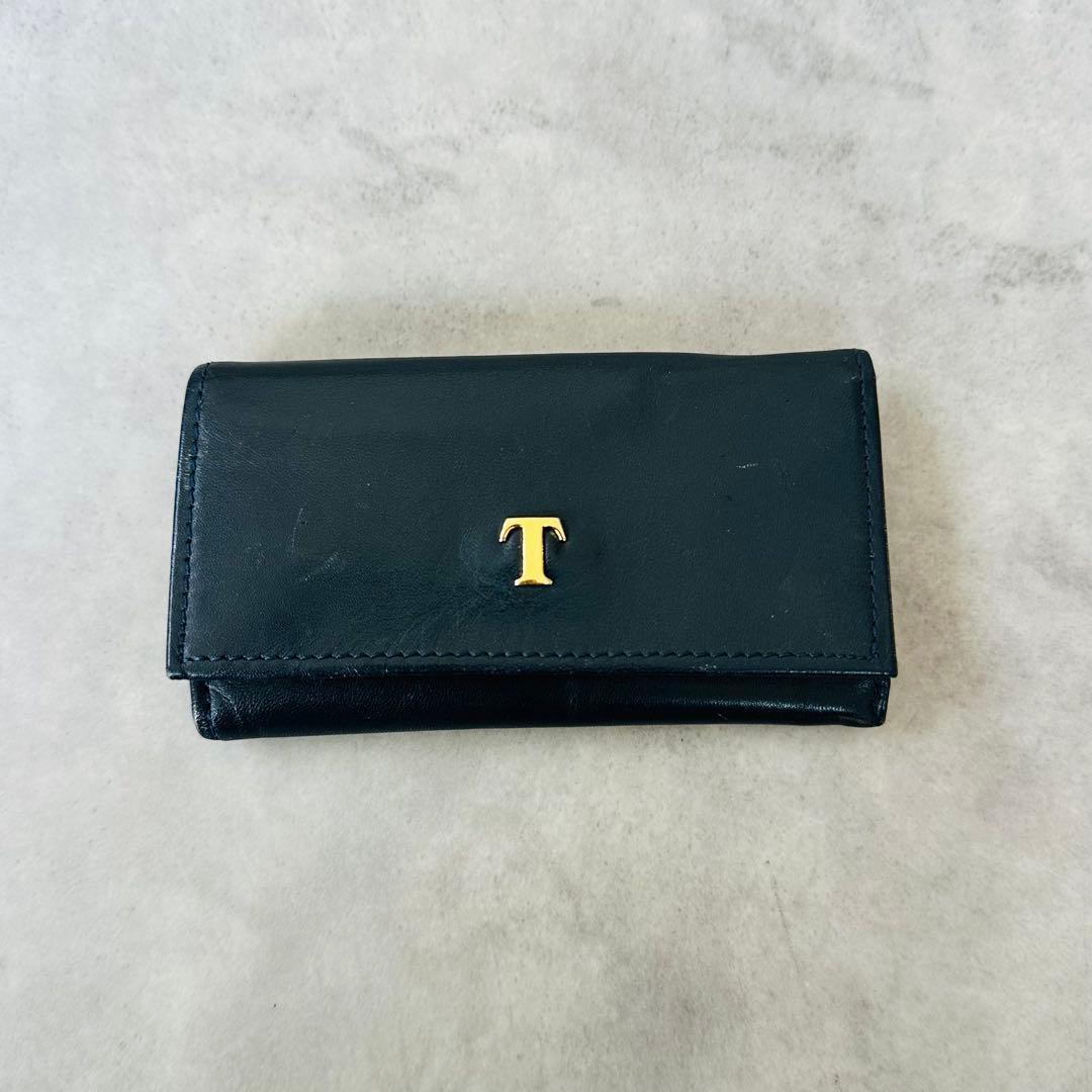 希少✨Tiffany Tメタルロゴ　レザーキーケース　ダークネイビー