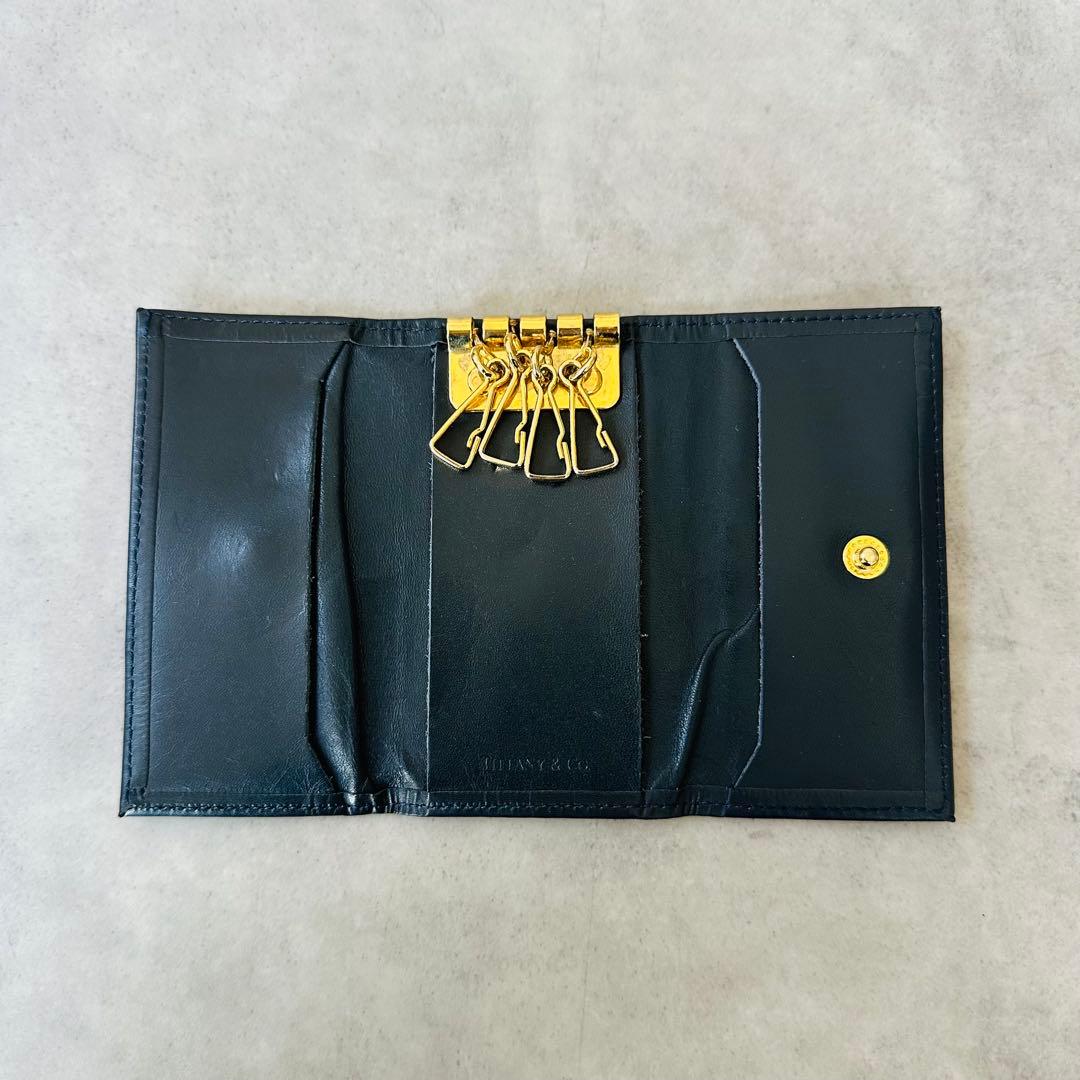 希少✨Tiffany Tメタルロゴ　レザーキーケース　ダークネイビー 8