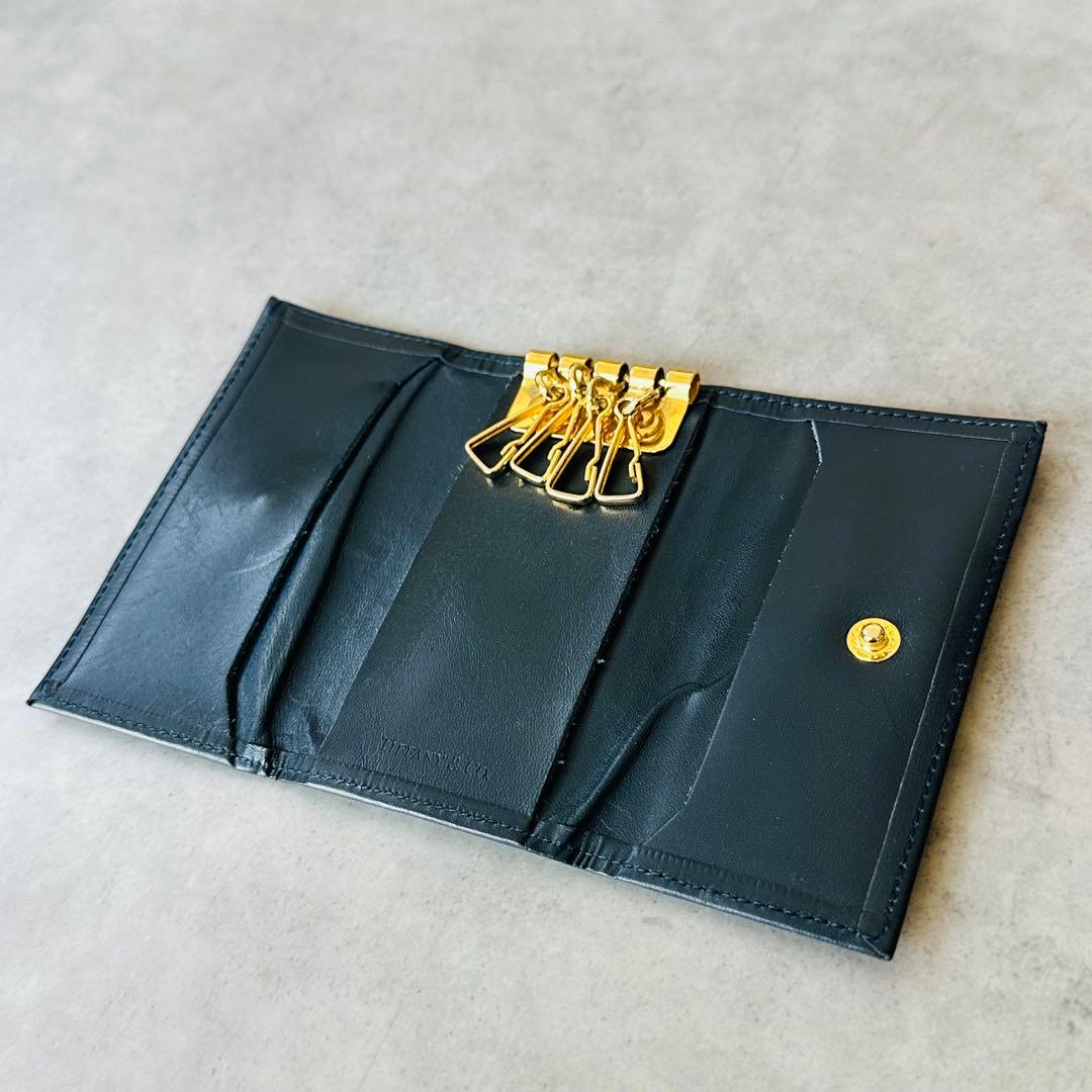希少✨Tiffany Tメタルロゴ　レザーキーケース　ダークネイビー 9