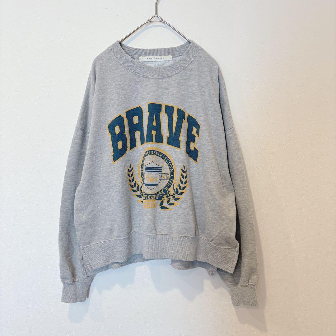 レイカズン スウェット カレッジロゴ 灰色　グレー　トレーナー　男女着用可