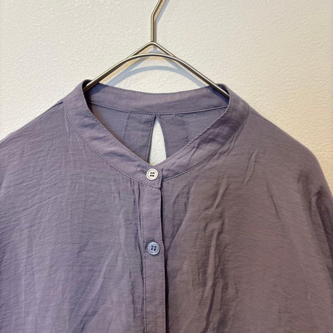 レイカズン ロングシャツ チュニック　長袖　バンドカラー パープル 紫　前開き 3