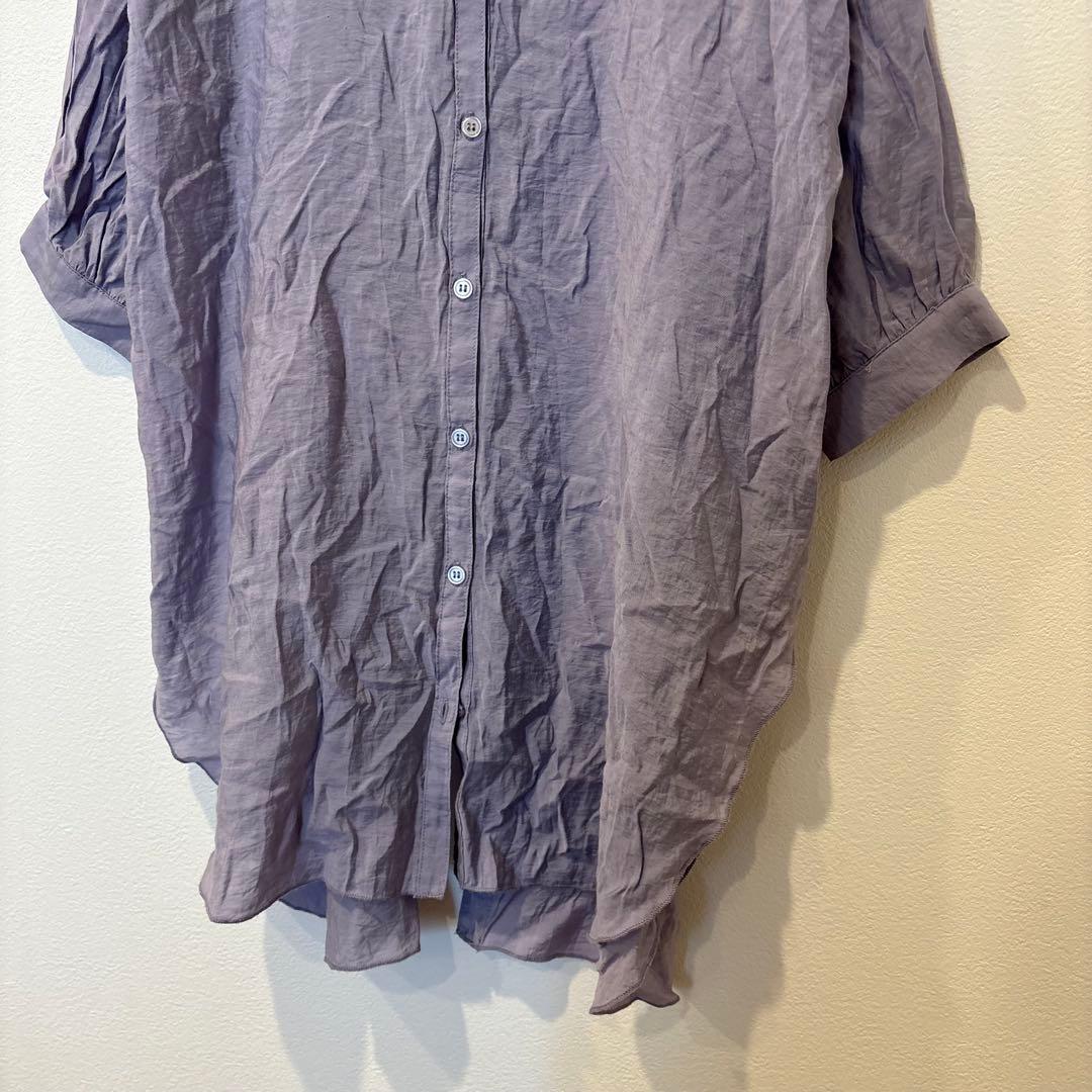 レイカズン ロングシャツ チュニック　長袖　バンドカラー パープル 紫　前開き 4