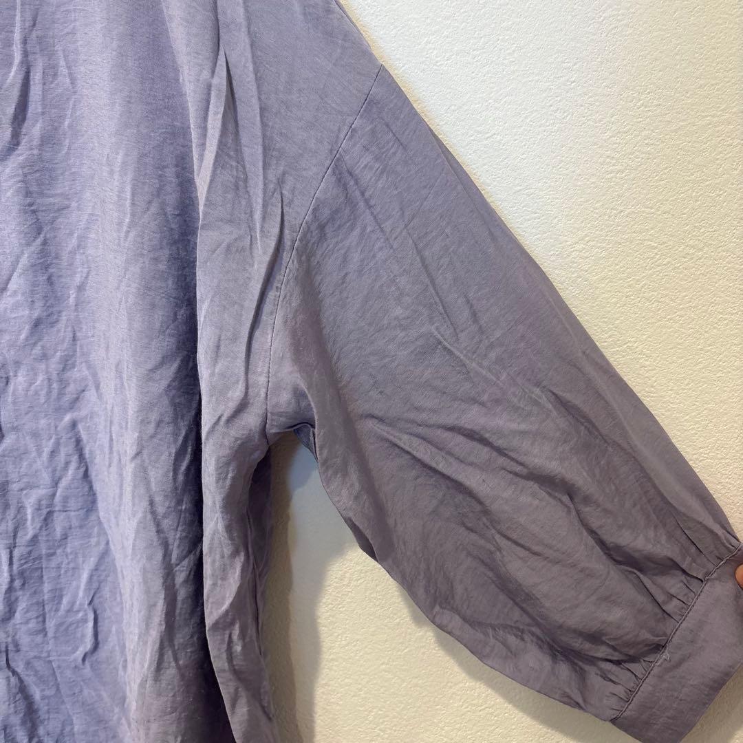 レイカズン ロングシャツ チュニック　長袖　バンドカラー パープル 紫　前開き 5