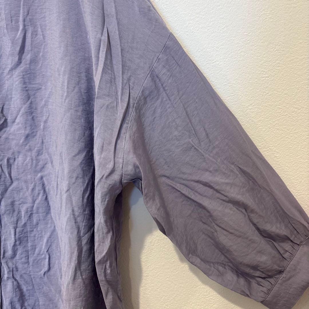 レイカズン ロングシャツ チュニック　長袖　バンドカラー パープル 紫　前開き 6
