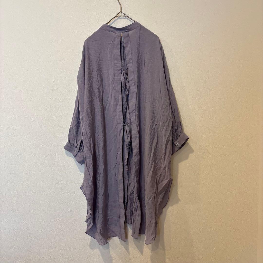 レイカズン ロングシャツ チュニック　長袖　バンドカラー パープル 紫　前開き 7