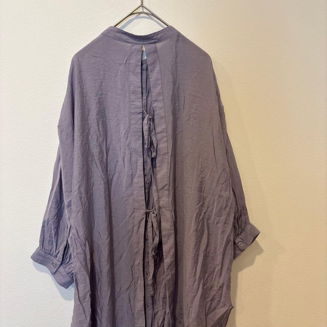 レイカズン ロングシャツ チュニック　長袖　バンドカラー パープル 紫　前開き 8