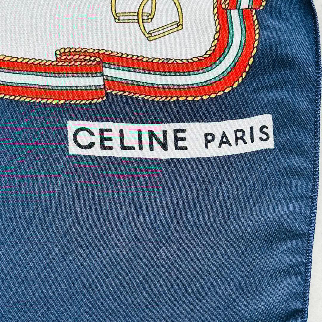 CELINE 馬具（鐙・あぶみ）モチーフ　シルクスカーフ　ネイビー　ホワイト 6