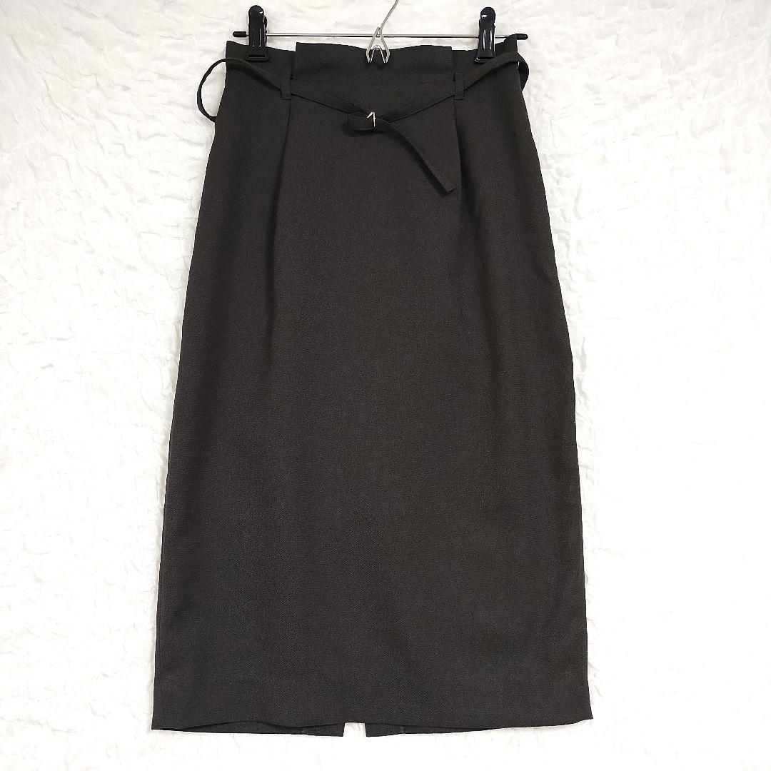 【ノーリーズ】ダークグレー ウエストリボン タイトスカートXSオフィスカジュアル