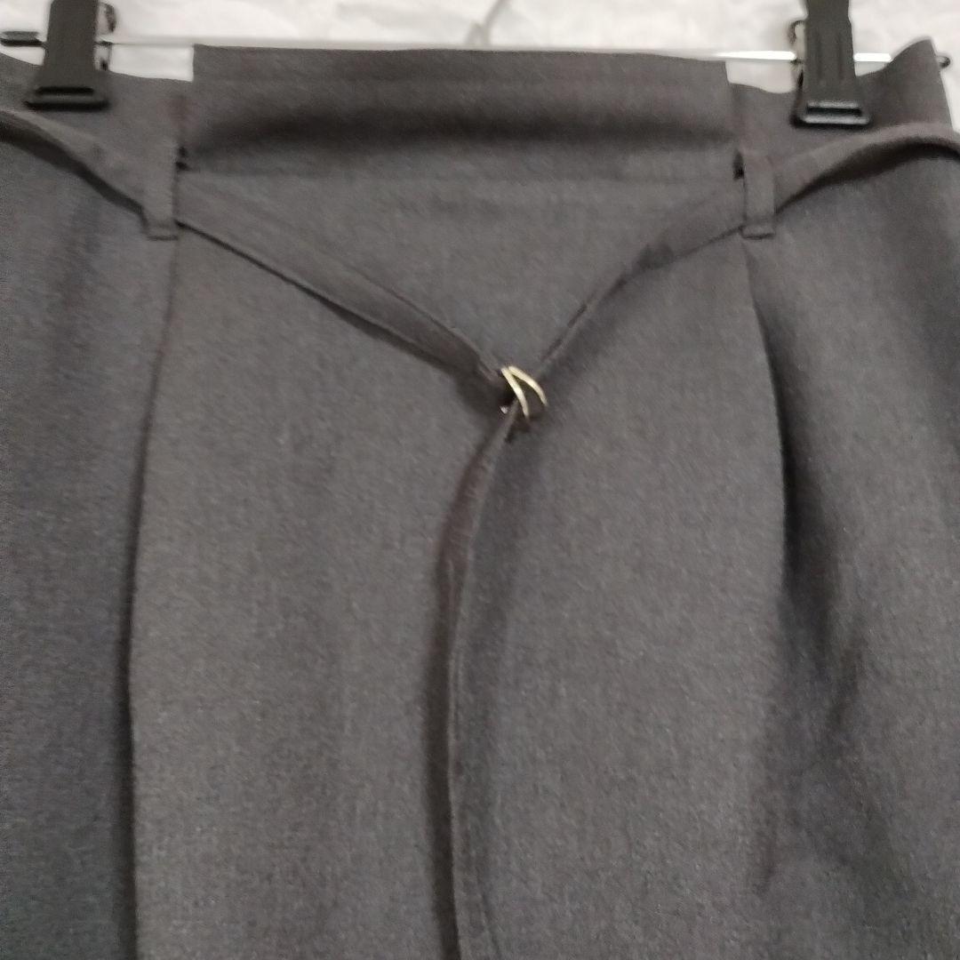 【ノーリーズ】ダークグレー ウエストリボン タイトスカートXSオフィスカジュアル 10