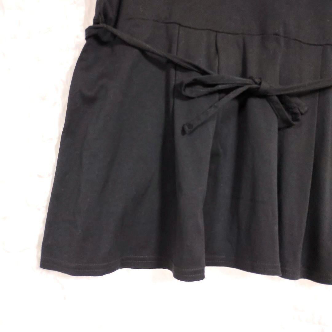 クラシカルエルフ 黒 半袖フレアトップス ウエストリボン付き M リネン 3