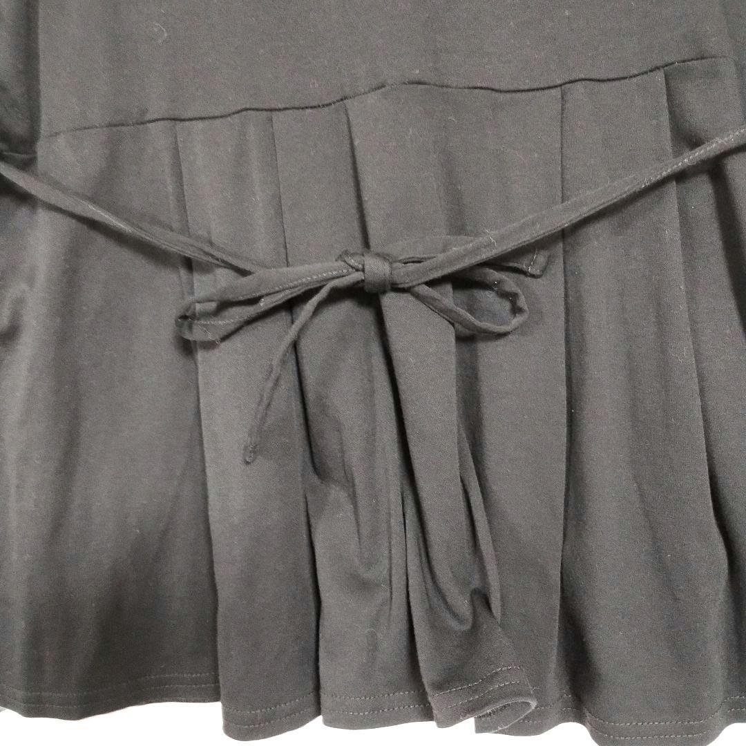 クラシカルエルフ 黒 半袖フレアトップス ウエストリボン付き M リネン 4