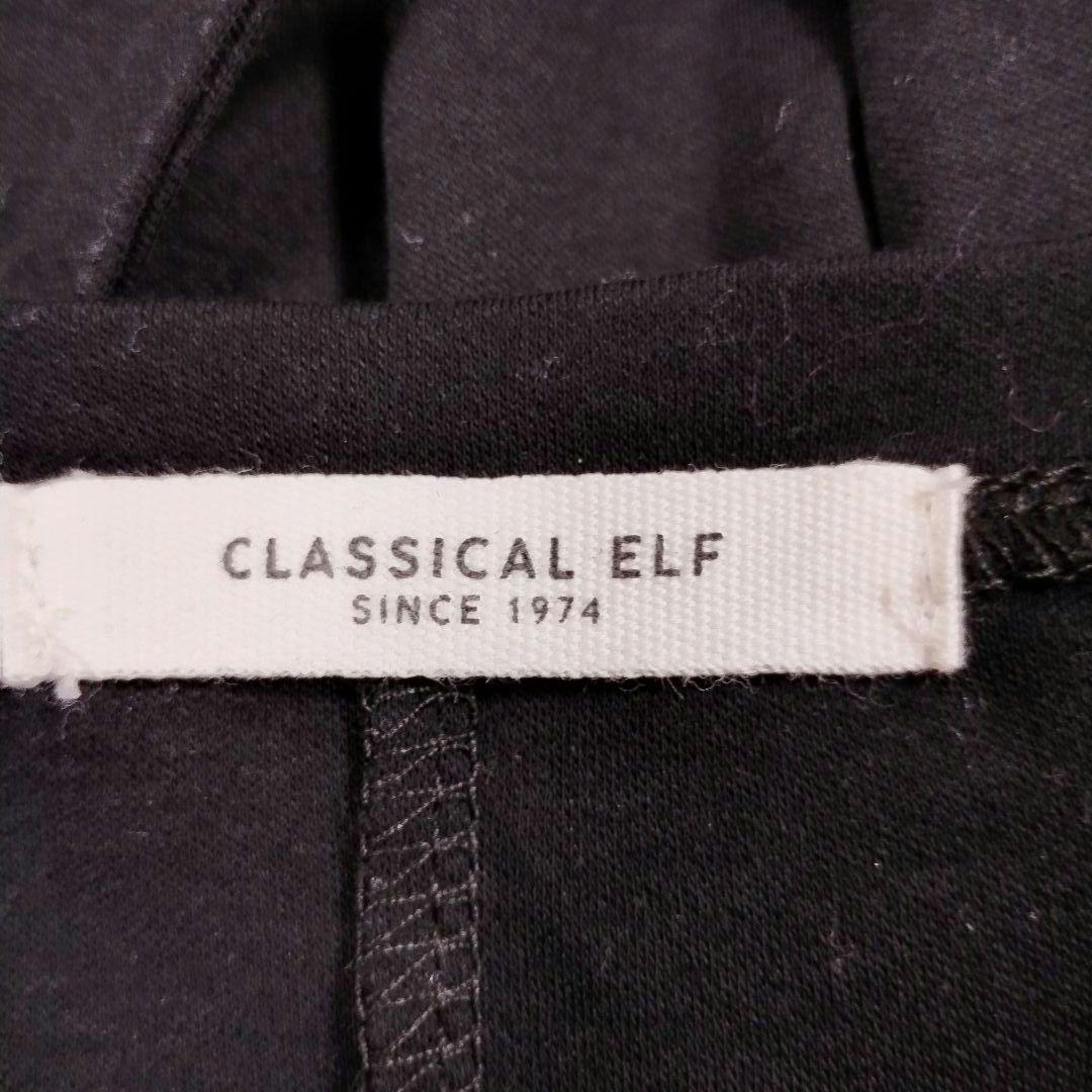 クラシカルエルフ 黒 半袖フレアトップス ウエストリボン付き M リネン 8