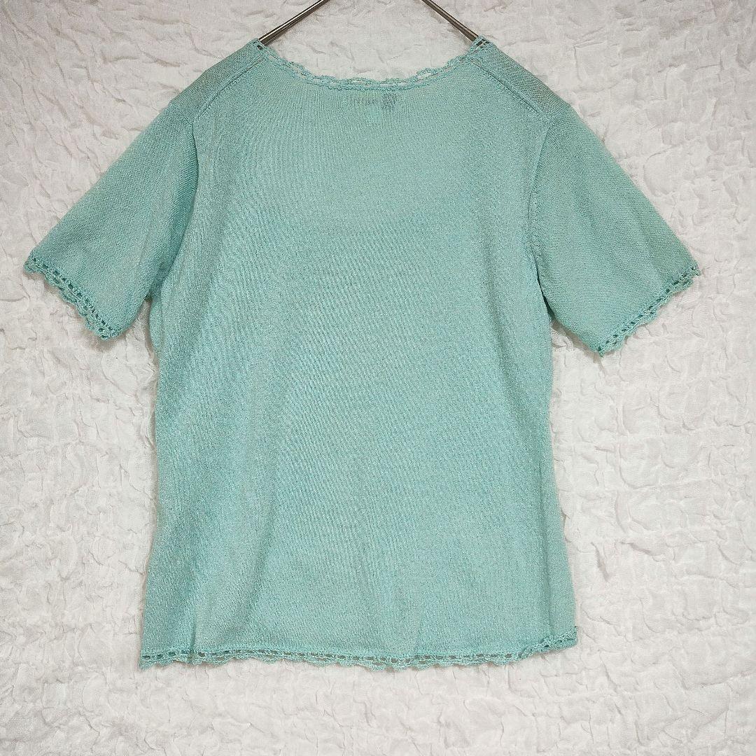 ミシェルクラン ミントグリーン スクエアネック セーター M レース カジュアル 6