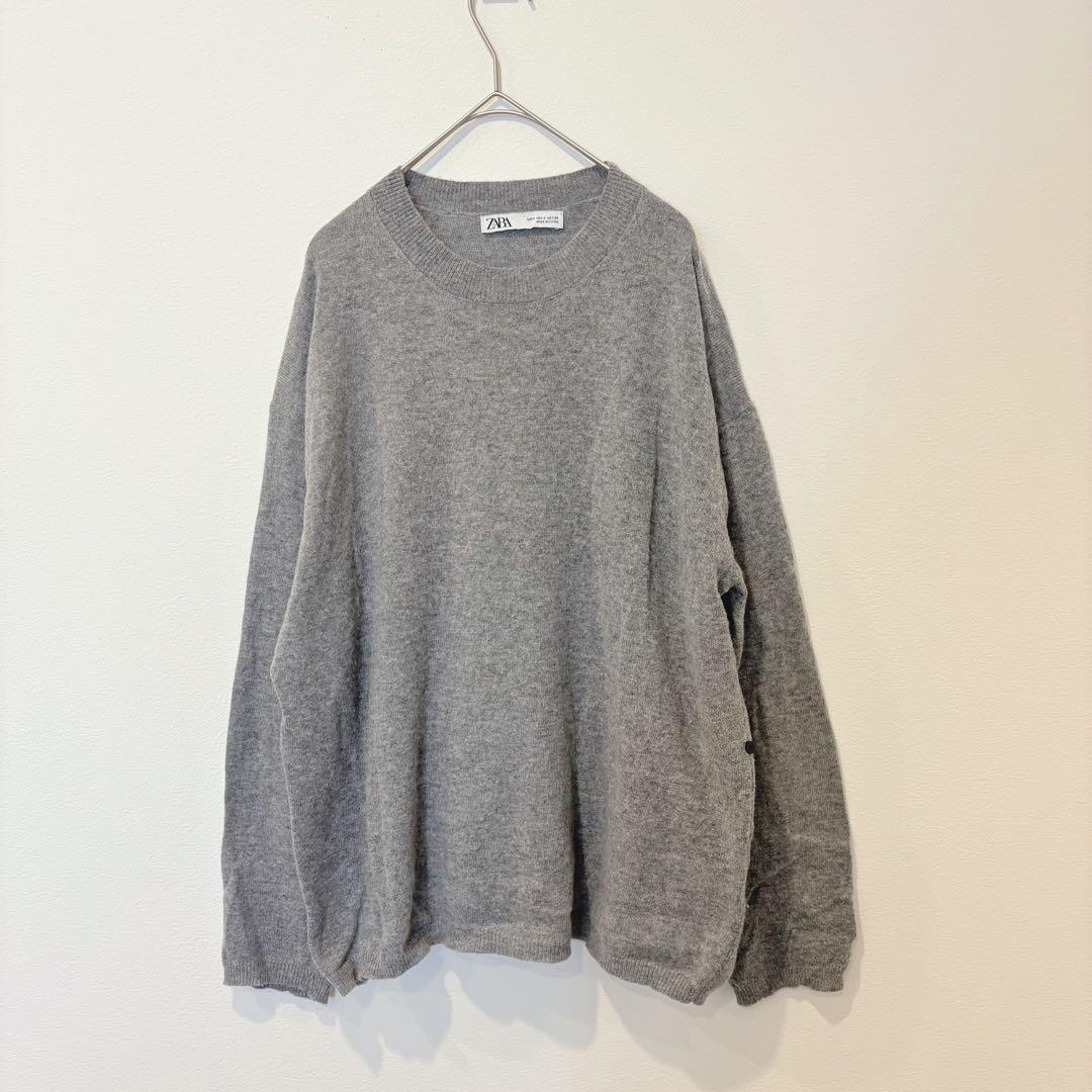 ザラ ニットセーター クルーネック ウール混 グレー 灰色　S 無地　カジュアル