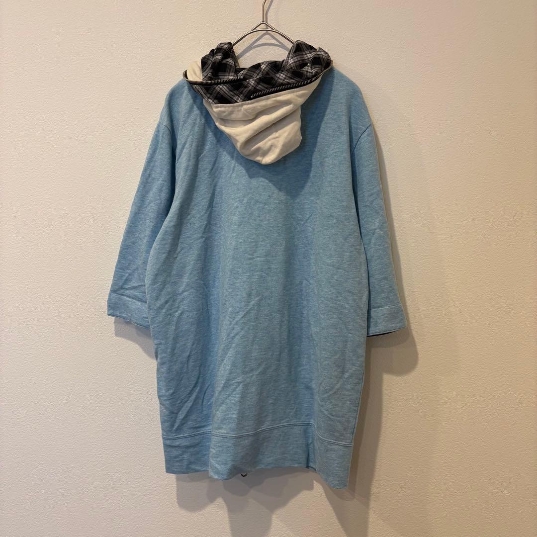 TK パーカー フルジップ チェック 切替 ブルー 水色　M フーディ 個性 7