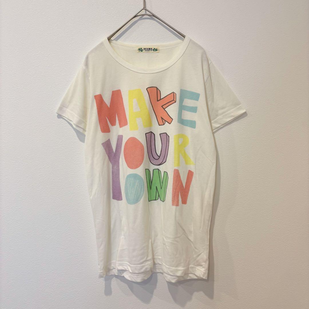 ビームスハート Tシャツ カラフル 白　ホワイト M 半袖 レディース　可愛い