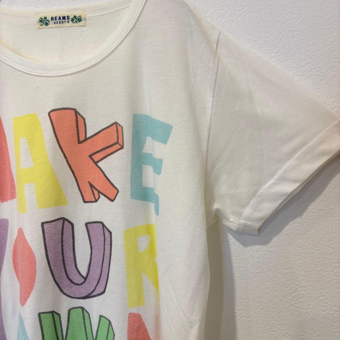 ビームスハート Tシャツ カラフル 白　ホワイト M 半袖 レディース　可愛い 4