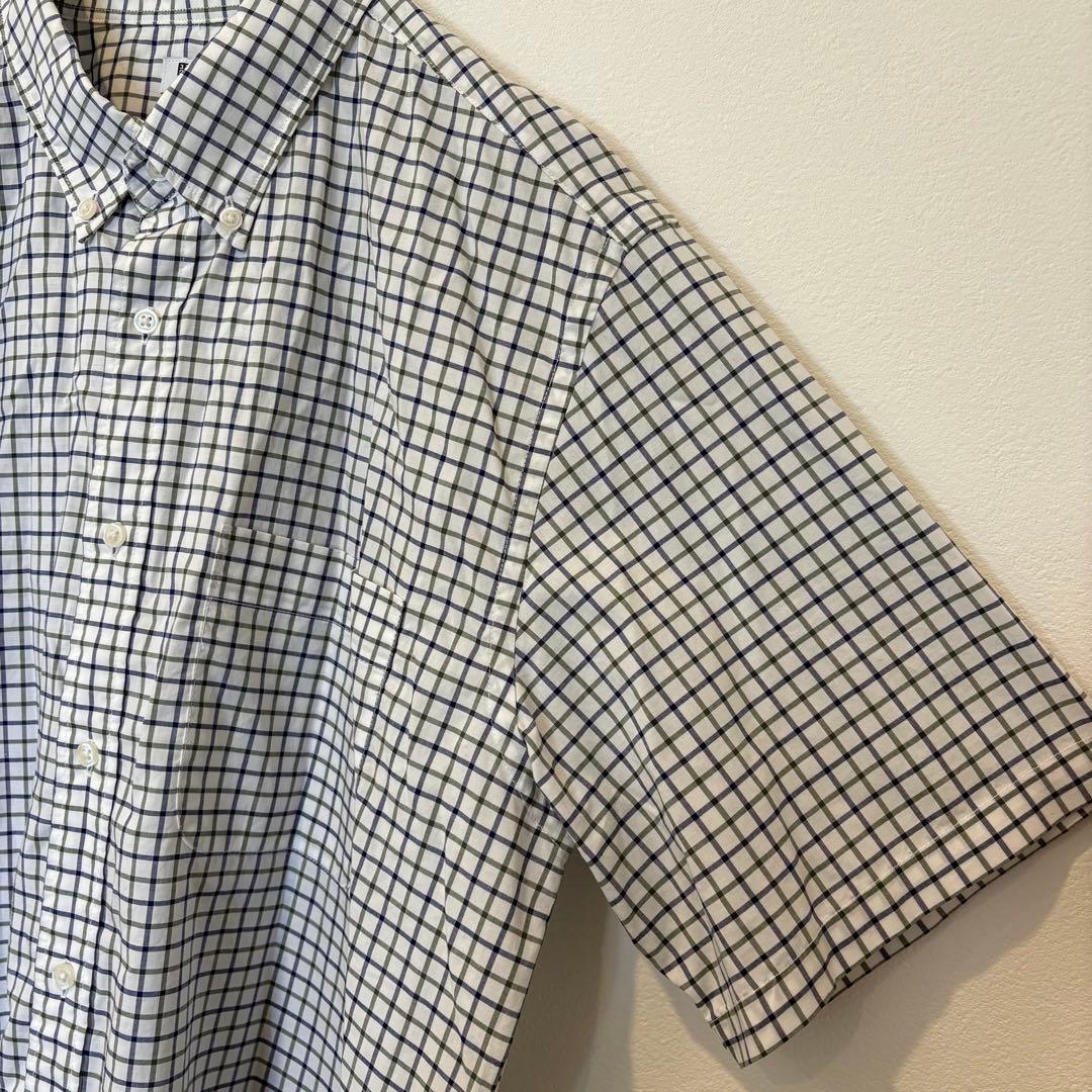 ユニクロ 半袖 シャツ チェック　ネイビー L コットン 綿100% カジュアル 3